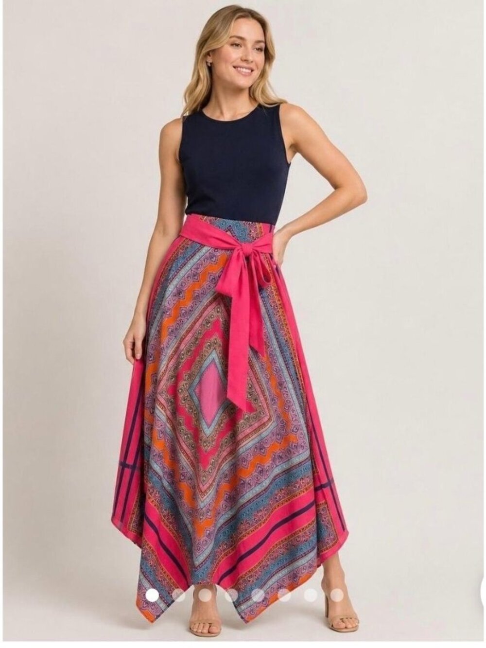 Eliza J Scarf Print Jersey Maxi Dress Navy Pink 2P Petite